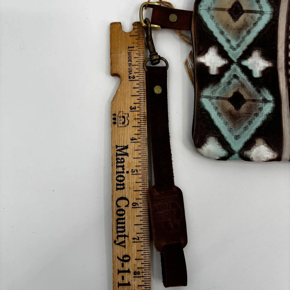Hide Junkie Wristlet Pouch Women OS Brown Aztec Turquoise Leather Made in USA
